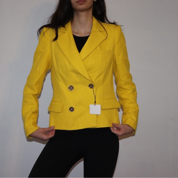 Zara | Yellow Textured Double Breasted Blazer Size Small - Picture 3 of 10